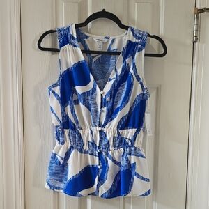 NINE WEST BRAND WOMEN'S BLUE AND WHITE DRESSY SLEEVELESS SUMMER TANK TOP SIZE XS
